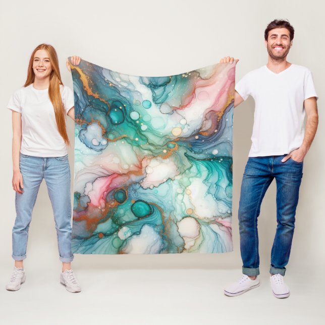 Abstract in Pink, Teal, Blue, and Gold Fleecefilt (På plats)