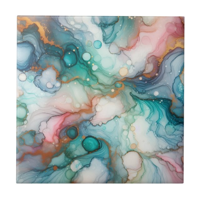 Abstract in Pink, Teal, Blue, and Gold Kakelplatta (Framsidan)