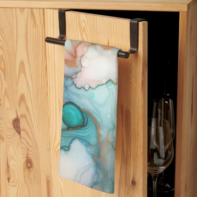 Abstract in Pink, Teal, Blue, and Gold Kökshandduk (Thirds Fold)