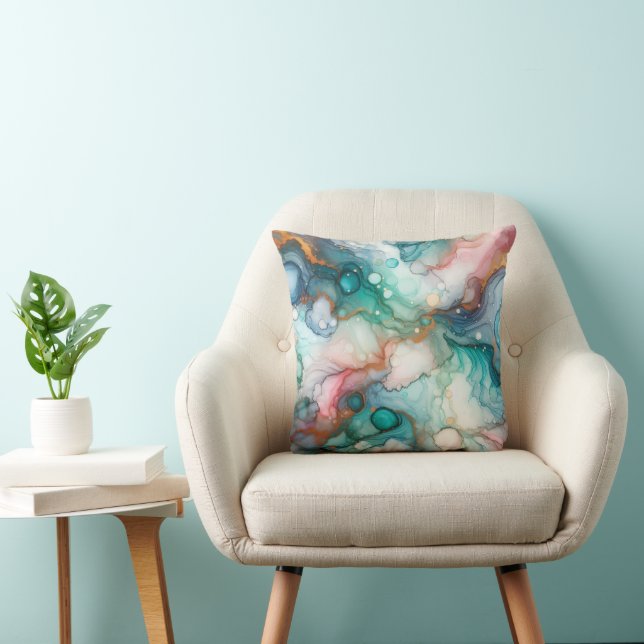 Abstract in Pink, Teal, Blue, and Gold Kudde (Stol)