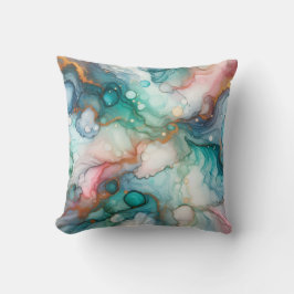 Abstract in Pink, Teal, Blue, and Gold Kudde