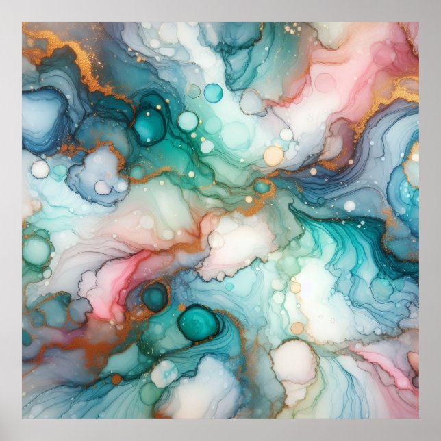 Abstract in Pink, Teal, Blue, and Gold Poster (Framsidan)