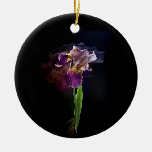 Abstract Iris Flower – Elegant Floral Art Julgransprydnad Keramik (Framsidan)