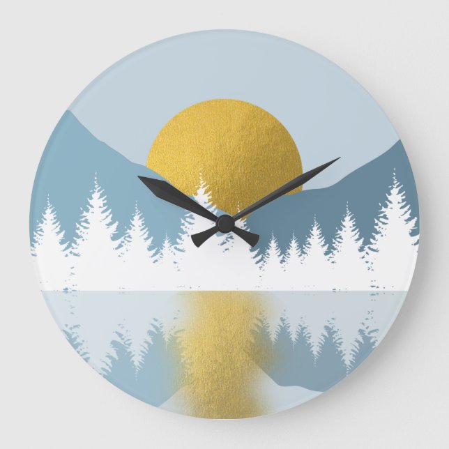 Abstract Landscape Golden Winter Sunset Sunrise Stor Klocka (Framsida)