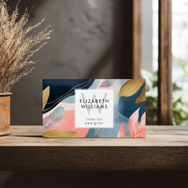 Abstract Leaves Botanicals Monogram Business Cards Visitkort (Skapare uppladdad)