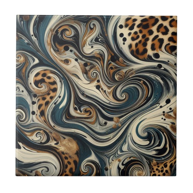 Abstract Leopard Print Swirl Kakelplatta (Framsidan)