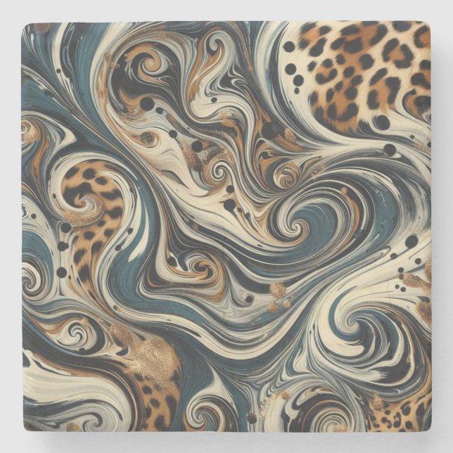 Abstract Leopard Print Swirl Stenunderlägg (Framsidan)