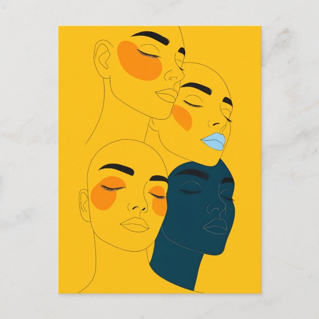 Abstract Line Art Print, Four Overlapping Faces Vykort (Framsida)