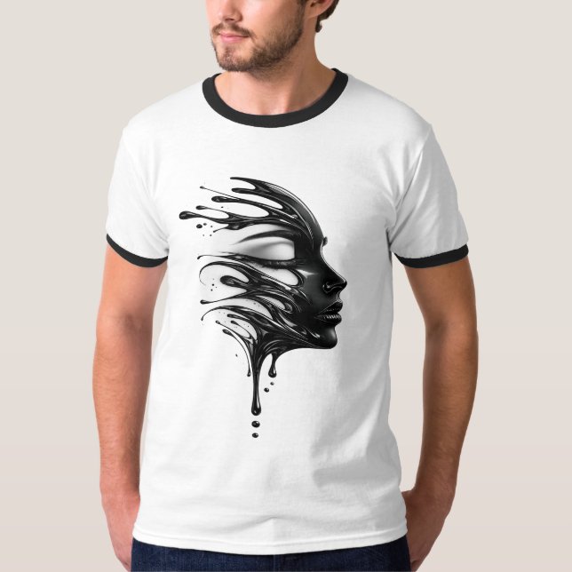 Abstract Liquid Face Art Graphic T-Shirt (Framsida)