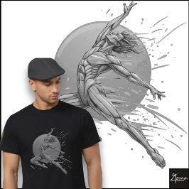 Abstract Male Dancer Neon Leaping Figure T Shirt