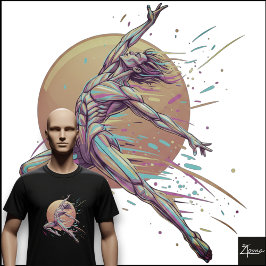 Abstract Male Dancer Neon Leaping Figure T Shirt