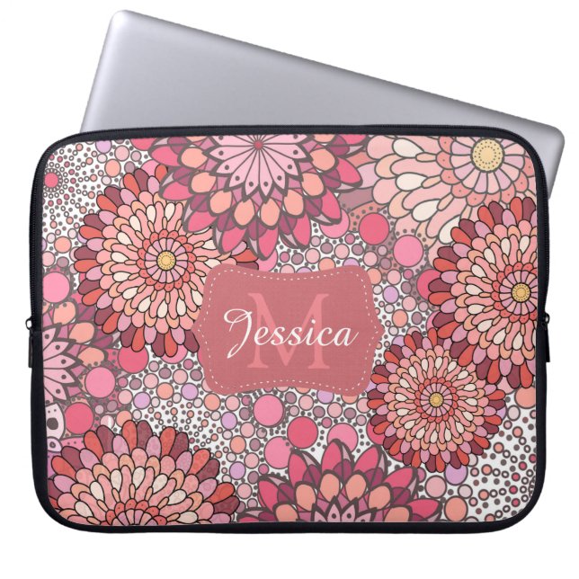 Abstract Mandala Flowers Pattern Pink Personalised Laptop Fodral (Framsidan)