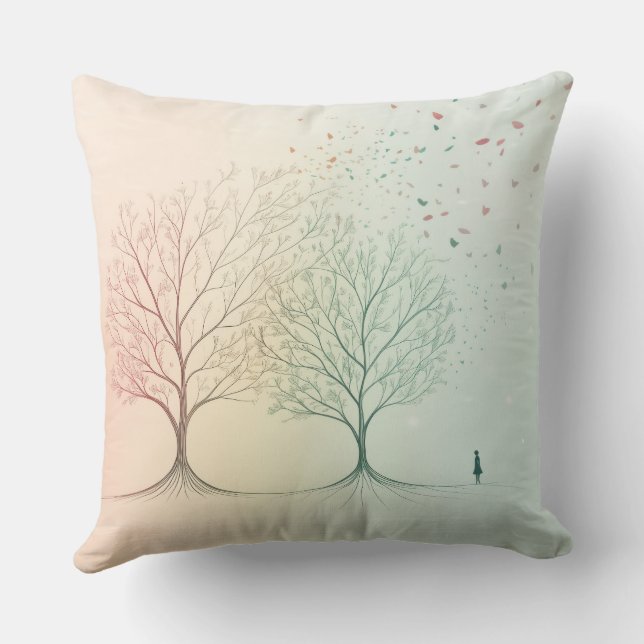 Abstract Minimal Tree of Life Pillow Pastel Kudde (Baksida)