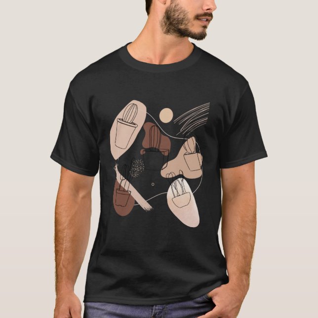 Abstract Minimalist Cactus  Aesthetic Boho Cactus  T Shirt (Framsida)