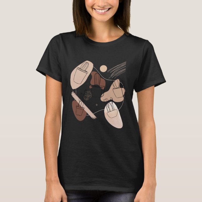 Abstract Minimalist Cactus  Aesthetic Boho Cactus  T Shirt (Framsida)