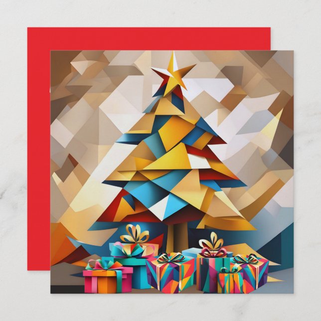 Abstract Modern Christmas Tree Flat Card (Fram/baksida)