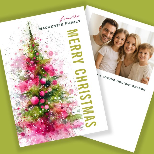 Abstract Modern Christmas Tree Photo Personalized Julkort (Abstract Modern Christmas Tree Photo Personalized Holiday Cards By Ricaso Fun, trendy holiday cards)