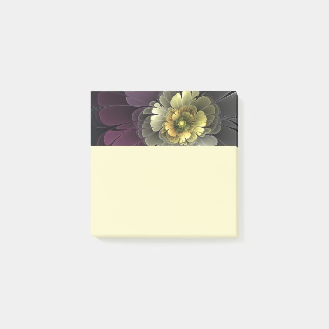 Abstract Modern Purpur Khaki Gray Fractal Flower Post-it Block (Framsida)