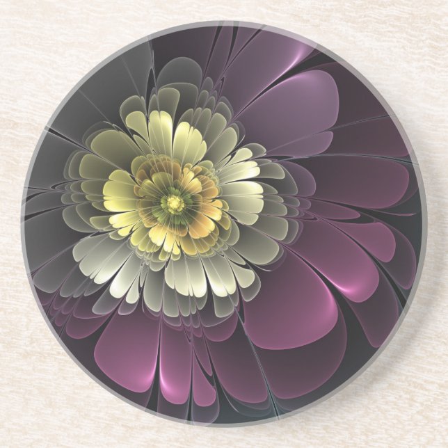 Abstract Modern Purpur Khaki Gray Fractal Flower Underlägg (Framsidan)