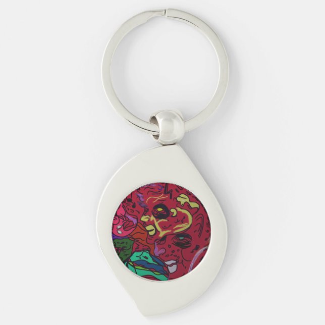 Abstract Moon Galaxy Art Metal Keychain Swirl Silverfärgad Nyckelring (Framsidan)