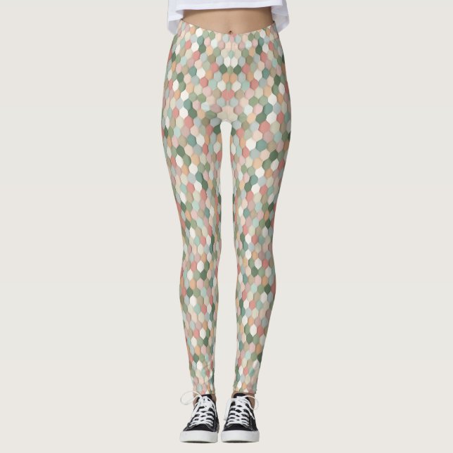 Abstract Mosaic Pattern | Pastel Honeycomb Leggings (Framsida)