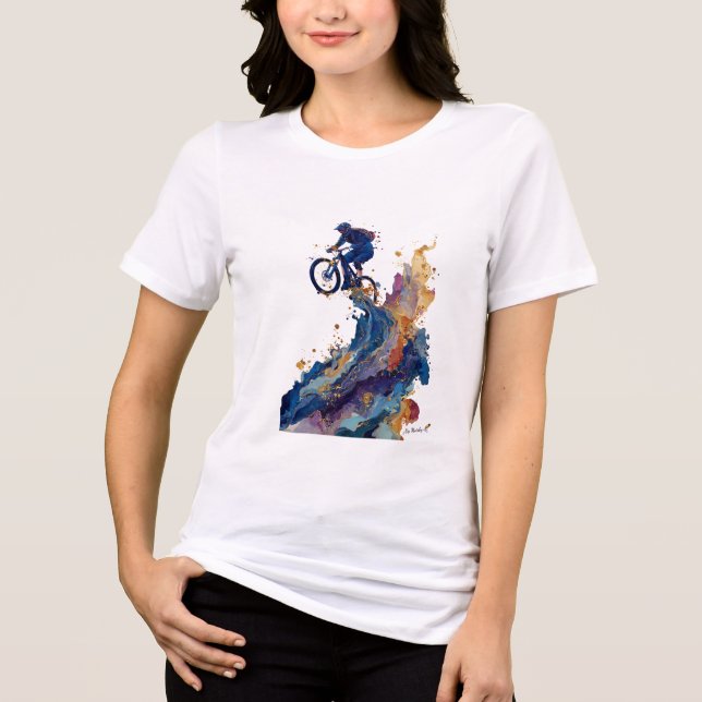 Abstract Mountain Biker | Fluid Ink Watercolor Art T Shirt (Framsida)