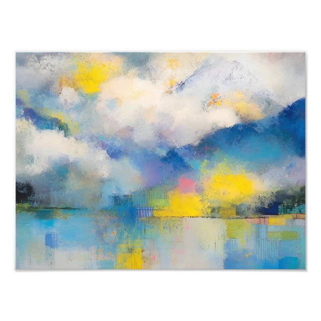 Abstract Mountain Lake in Soft Blue and Yellow  Fototryck (Framsidan)