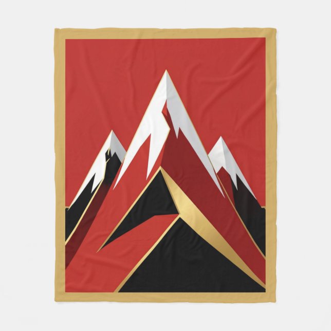 Abstract Mountain Range Red Black Gold Fleecefilt (Framsidan)