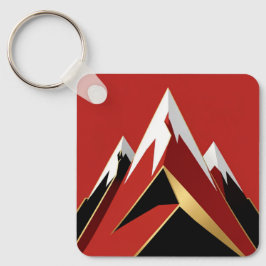 Abstract Mountain Range Red Black Gold Nyckelring