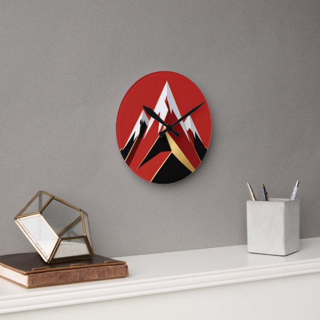 Abstract Mountain Range Red Black Gold Rund Klocka (Kontor)