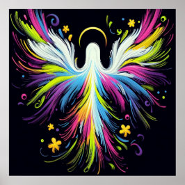 Abstract Multi-Colored Angel on Black Background   Poster