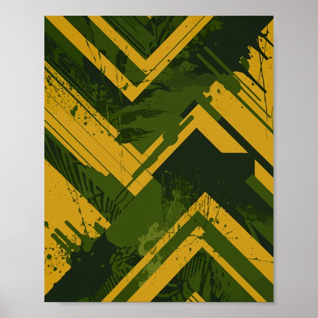 Abstract Mustard Strikes on Deep Green background Poster (Framsidan)