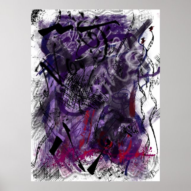 Abstract Mystical Purple Brush Strokes Wall Art    Poster (Framsidan)