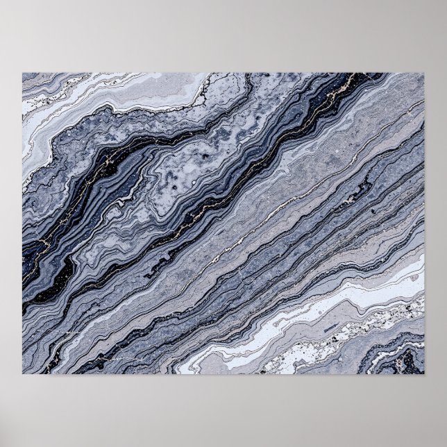 Abstract Navy Blue Grey Marble Stone vein Texture  Poster (Framsidan)