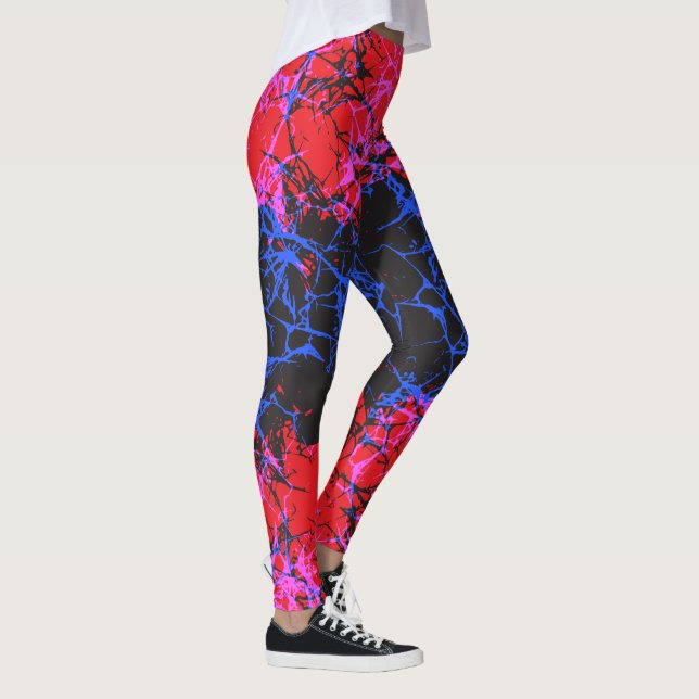Abstract Neon Cracked Earth Pattern Leggings (Höger)