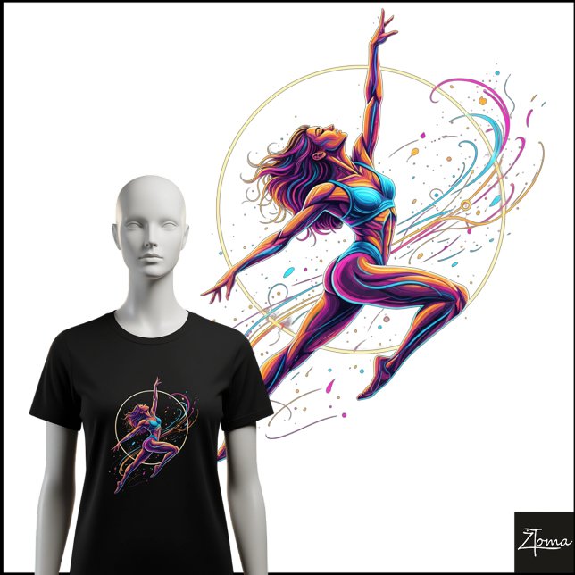 Abstract Neon Dancer Dynamic Leap Illustration T Shirt (Skapare uppladdad)