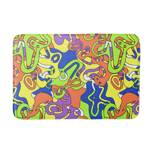 Abstract Neon Doodle Maze Pattern Badrumsmatta (Framsidan)