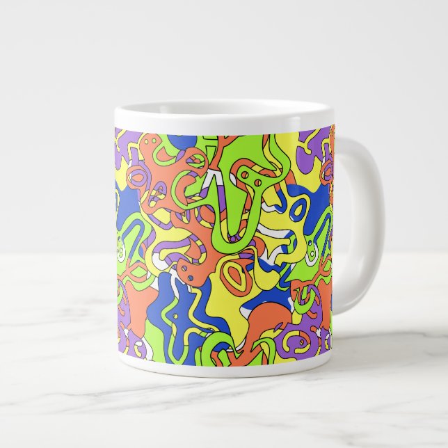 Abstract Neon Doodle Maze Pattern Jumbo Mugg (Framsida höger)