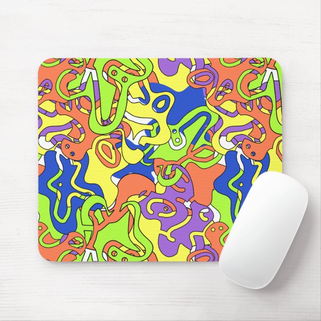 Abstract Neon Doodle Maze Pattern Musmatta (Med mus)