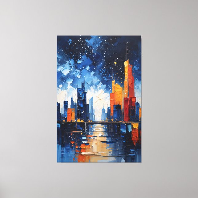 Abstract Night Skyline Impasto Canvas Print (Framsida)