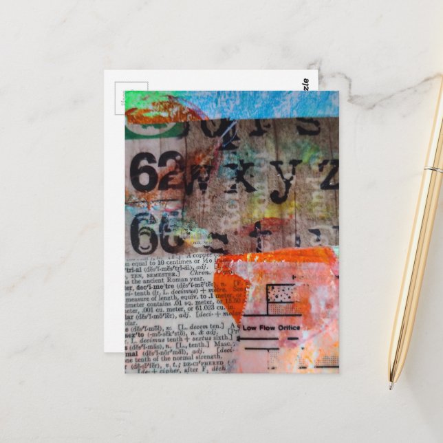 Abstract Numbers Letters Grunge collage  Vykort (Fram/Back In Situ)