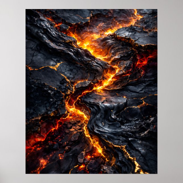 Abstract Obsidian Lava Flow Fire Art Poster (Framsidan)