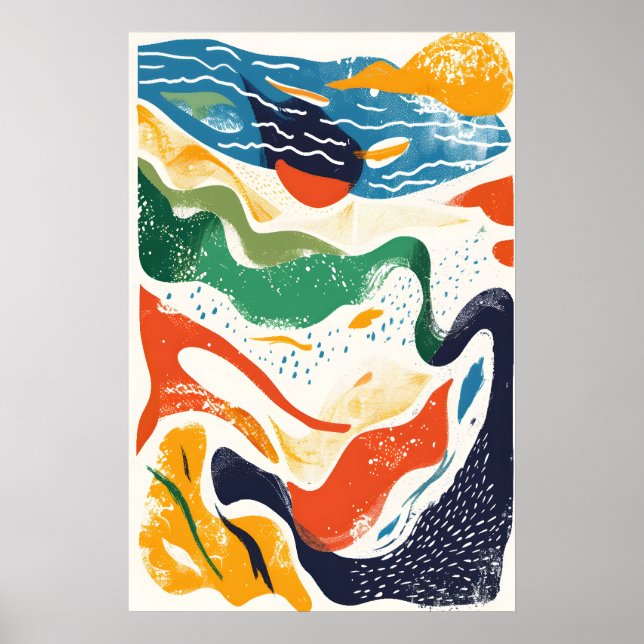 Abstract Ocean Waves Art Print Matisse Style Poster (Framsidan)