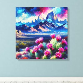 Abstract of Mountain Range Blooming Cactus Canvastryck