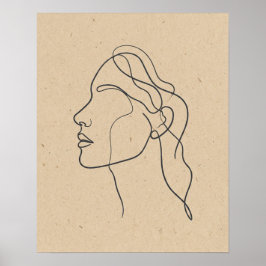 Abstract One Line Face Drawing Boho Minimalist  Poster