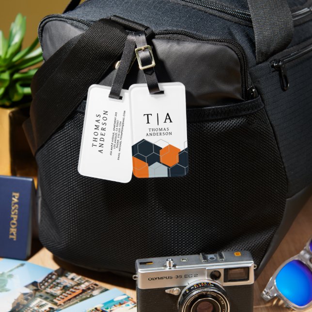 Abstract Orange-Black Geometric Background Bagagebricka (Fram & Baksida)