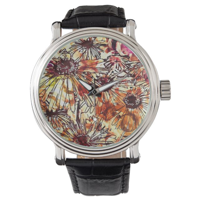 Abstract Paint Daub Sunflower Pattern Armbandsur (Framsida)