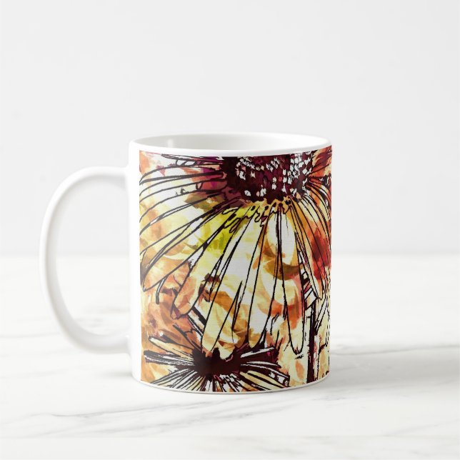 Abstract Paint Daub Sunflower Pattern Kaffemugg (Vänster)