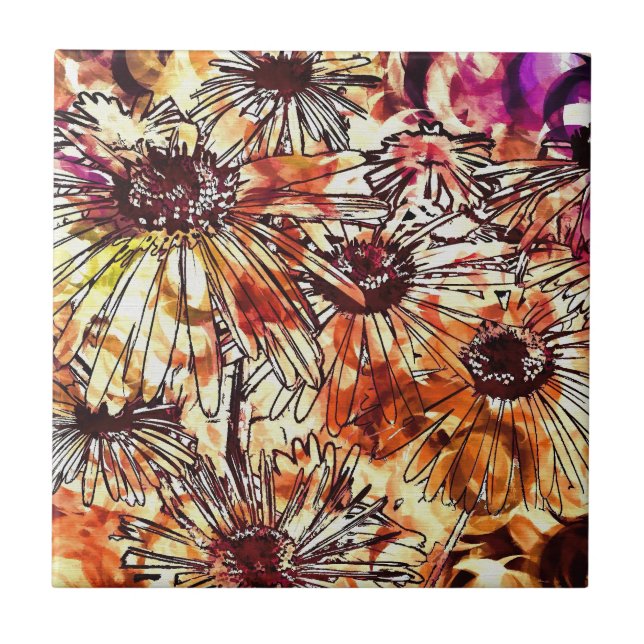Abstract Paint Daub Sunflower Pattern Kakelplatta (Framsidan)