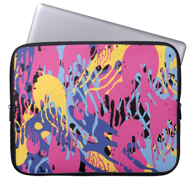 Abstract Paint Splashes Yellow Blue Pink Modern. Laptop Fodral (Framsidan)